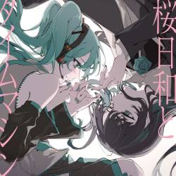 Cover image for the single Sakura Biyori and Time Machine with Hatsune Miku / Shoka by Ado