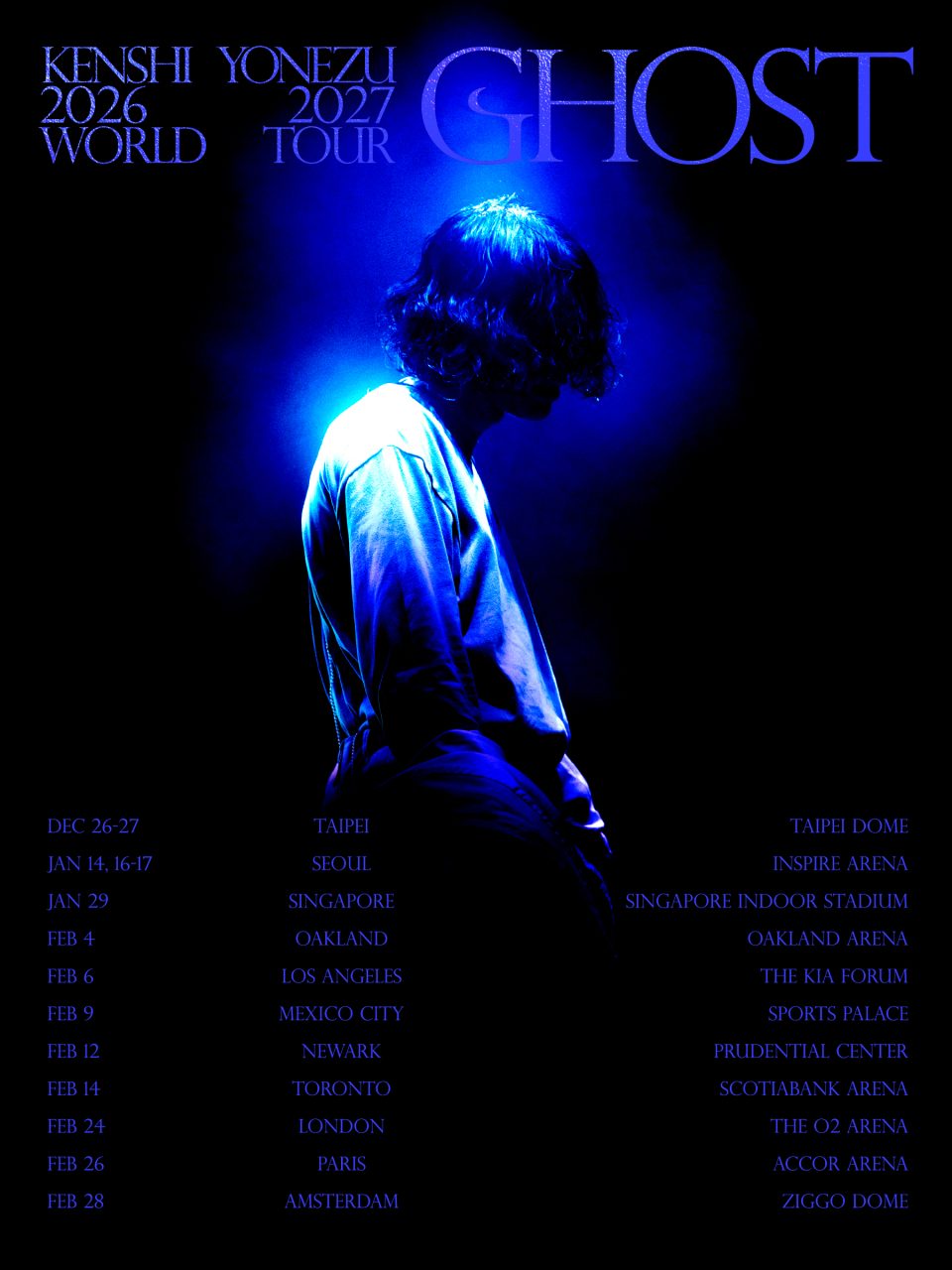 Official poster for Kenshi Yonezu’s 2026–2027 GHOST world tour